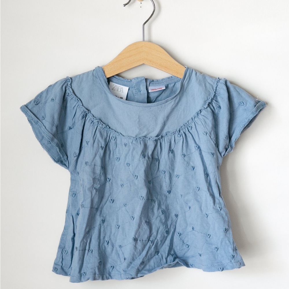 ZARA Baby Girl Blue Embroidered Short Sleeve Top (12-18 Months)